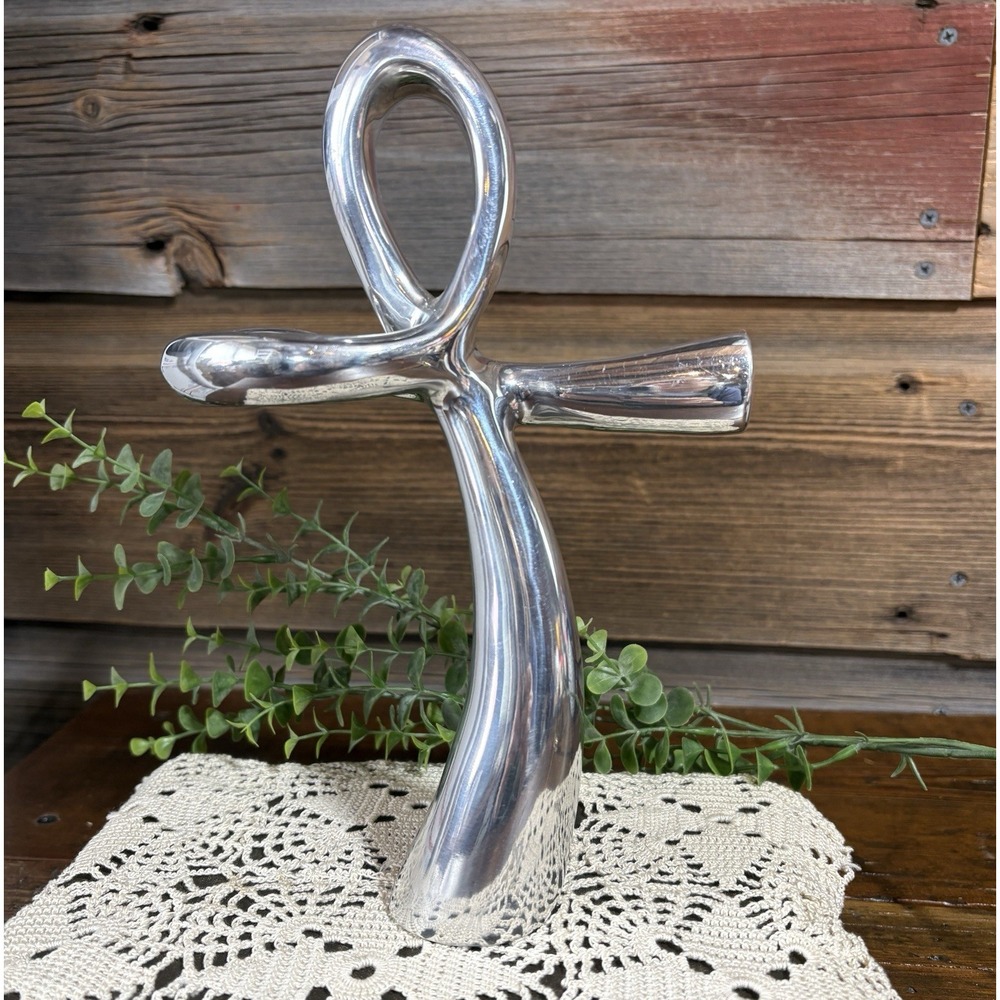 Nambe Standing Cross Sculpture MT0703 Alvaro Uribe Silver Toned Alloy 8.75" 2015